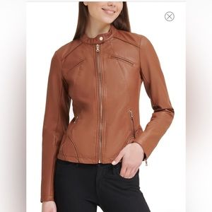 Guess faux leather racer moto jacket in brown cognac XXL